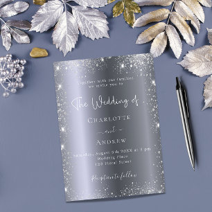 Silver glitter elegant skript lyxig vigsel inbjudningar