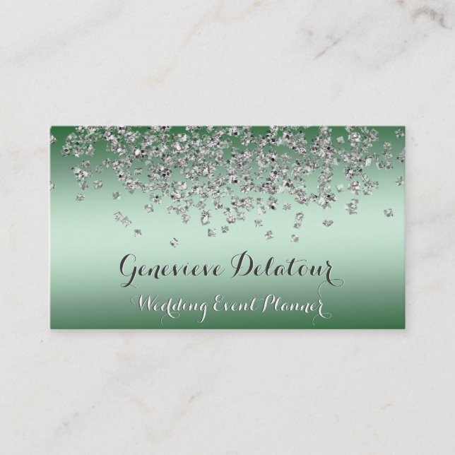 Silver Glitter Elegant Smaragd  Evenemangsplanerar Visitkort (Framsida)