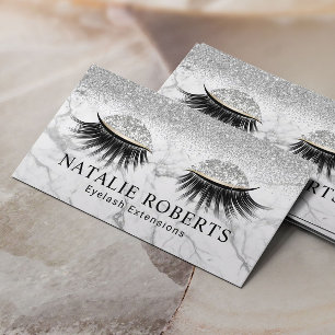 Silver Glitter Eyelash Modern Marble Makeup Artist Visitkort