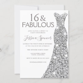 Silver Glitter, Fabulous Sweet 16 Party Inbjudningar