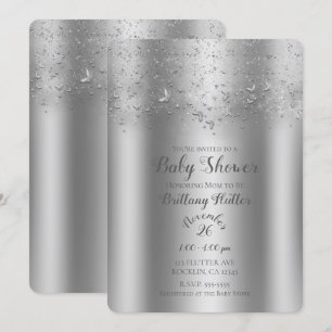 Silver Glitter Fladder Flygande Fjäril Baby Shower Inbjudningar