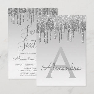 Silver Glitter Födelsedagsfirande Sweet Sixteen Inbjudningar
