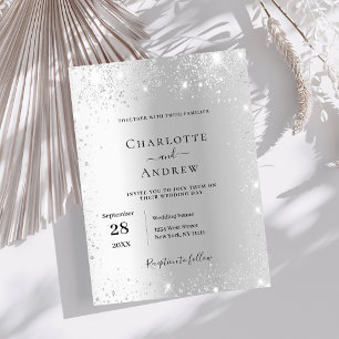 Silver glitter formellt bröllop inbjudningar