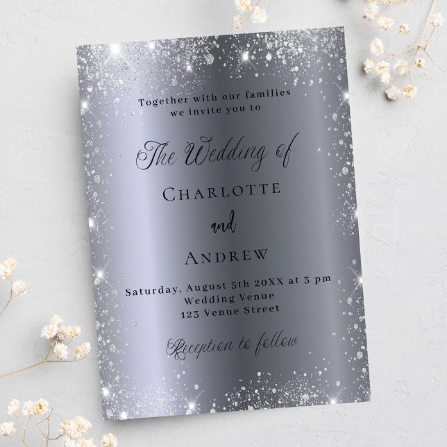 Silver glitter, formellt elegant lyx bröllop inbjudningar (Skapare uppladdad)