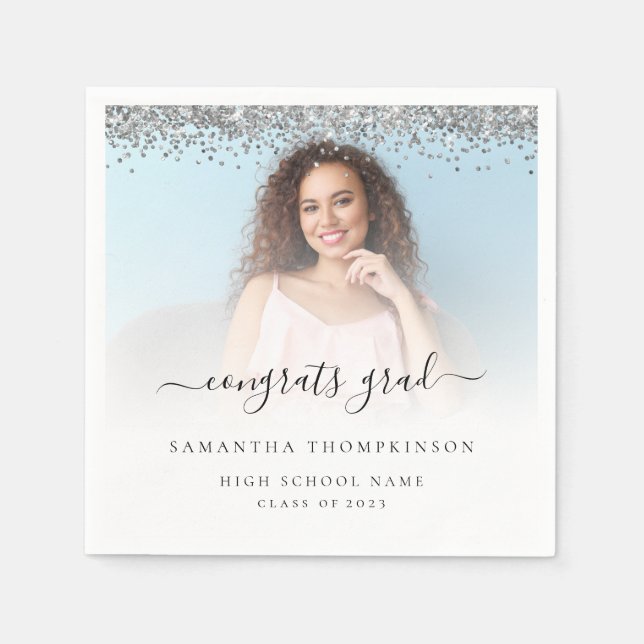 Silver Glitter Foto 2024 Gratulerara Studenten Pappersservett (Framsidan)
