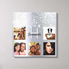 Silver glitter-fotokollage monogram canvastryck