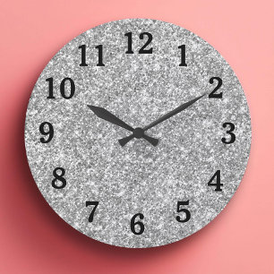Silver Glitter fotosvarta siffror Stor Klocka