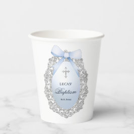 Silver Glitter Frame Blue Bow Baptism