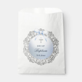 Silver Glitter Frame Blue Bow Baptism