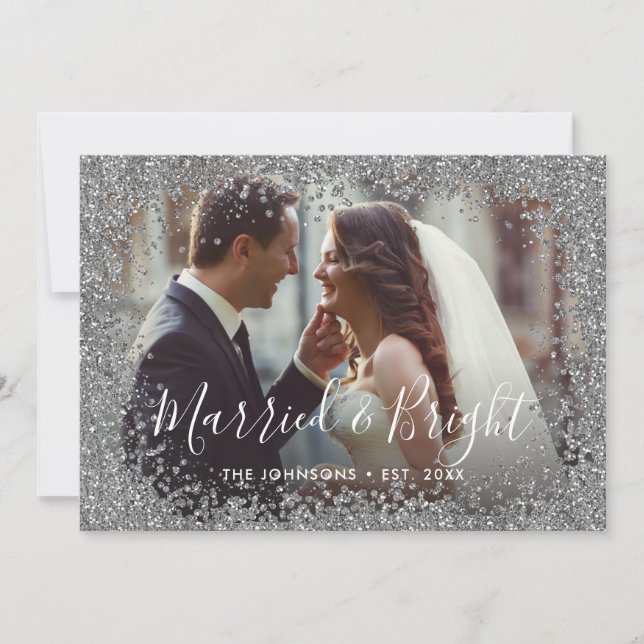 Silver Glitter, gift och ljusfoto Ram Julkort (Framsida)