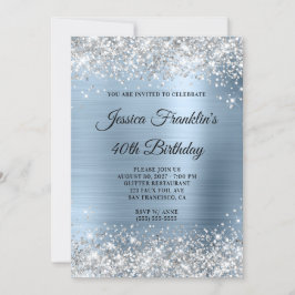 Silver Glitter Girly Blek Blue Foil 40:e födelseda Inbjudningar