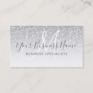 Silver Glitter Girly Script Business Logotyp Monog Visitkort