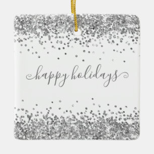 Silver Glitter Glad helg Gnistra och Shine Julgransprydnad Keramik