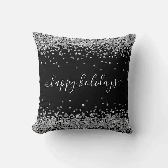 Silver Glitter Glad helg Gnistra Shine Black Kudde (Framsida)