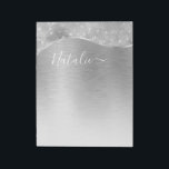 Silver Glitter Glam Bling Personlig Metallic Anteckningsblock<br><div class="desc">Anpassa enkelt det här silver-borstat metall och det glamorösa faux glitter-mönstrade anteckningsblocket med ditt eget namn.</div>