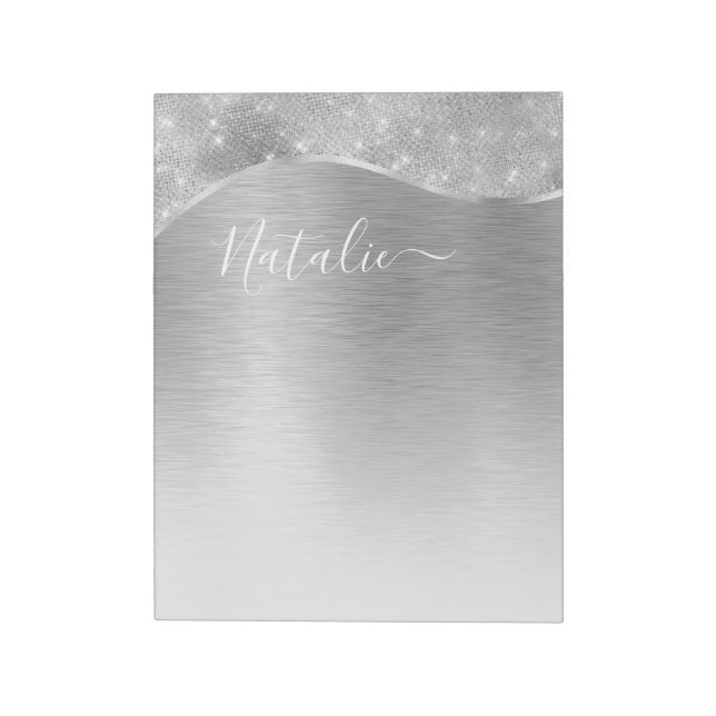 Silver Glitter Glam Bling Personlig Metallic Anteckningsblock (Roterad)