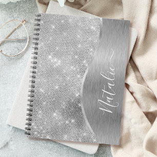 Silver Glitter Glam Bling Personlig Metallic Anteckningsbok