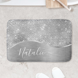 Silver Glitter Glam Bling Personlig Metallic Badrumsmatta