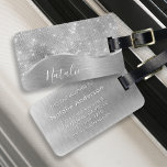 Silver Glitter Glam Bling Personlig Metallic Bagagebricka<br><div class="desc">Anpassa enkelt den här silver-borstat metall och den glamorösa faux glitter-paternerade bagagetaggen med ditt eget namn.</div>