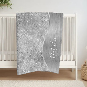 Silver Glitter Glam Bling Personlig Metallic Fleecefilt