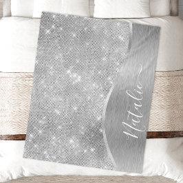 Silver Glitter Glam Bling Personlig Metallic Fleecefilt