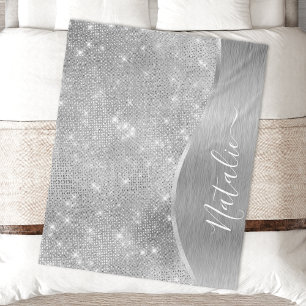 Silver Glitter Glam Bling Personlig Metallic Fleecefilt
