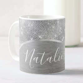Silver Glitter Glam Bling Personlig Metallic Kaffemugg