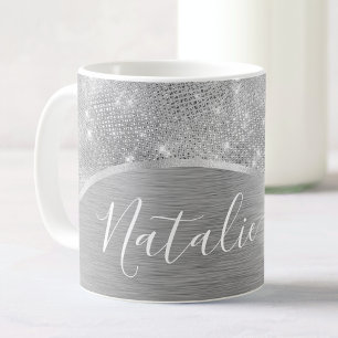 Silver Glitter Glam Bling Personlig Metallic Kaffemugg