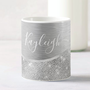 Silver Glitter Glam Bling Personlig Metallic Kaffemugg