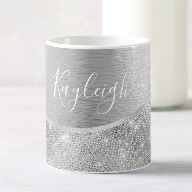 Silver Glitter Glam Bling Personlig Metallic Kaffemugg (Skapare uppladdad)