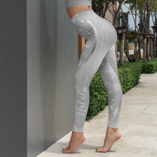 Silver Glitter Glam Bling Personlig Metallic Leggings