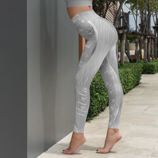 Silver Glitter Glam Bling Personlig Metallic Leggings (Skapare uppladdad)