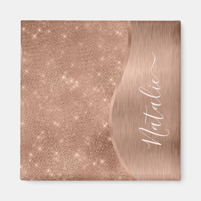 Silver Glitter Glam Bling Personlig Metallic Morsa Magnet (Framsidan)