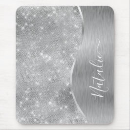 Silver Glitter Glam Bling Personlig Metallic Musmatta