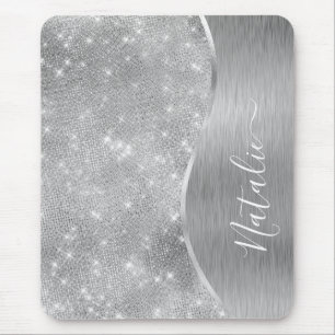 Silver Glitter Glam Bling Personlig Metallic Musmatta