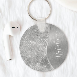 Silver Glitter Glam Bling Personlig Metallic Nyckelring