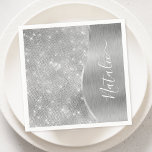 Silver Glitter Glam Bling Personlig Metallic Pappersservett<br><div class="desc">Anpassa enkelt dessa silver borstat metall och glamorösa faux glitter-märkta blöjor med eget namn.</div>