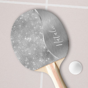 Silver Glitter Glam Bling Personlig Metallic Pingisracket