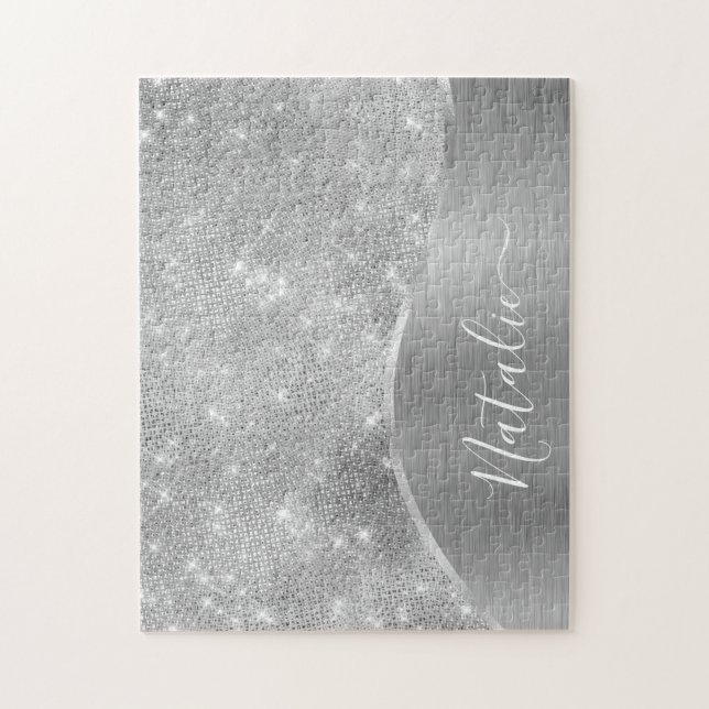 Silver Glitter Glam Bling Personlig Metallic Pussel (Vertikal)
