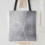 Silver Glitter Glam Bling Personlig Metallic Tygkasse<br><div class="desc">Anpassa enkelt den här silver-borstat metall och glamorös faux glitter med ditt eget namn.</div>