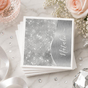 Silver Glitter Glam Bling Personlig Metallisk Pappersservett