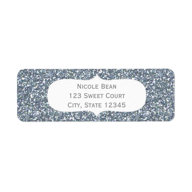 Silver Glitter Glamor Birthday Adressetiketter Returadress Etikett (Framsidan)