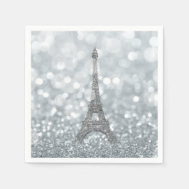Silver Glitter Glans Paris Eiffeltorning Glamour Pappersservett