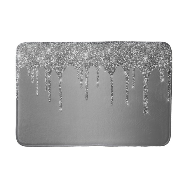Silver Glitter Glänsande Droppar Chic Badrumsmatta (Framsidan)