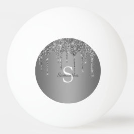 Silver Glitter Glitterdroppar Folie Monogram Namn Pingisboll