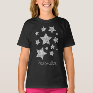 Silver glitter-glittrar Stars Personalize T Shirt