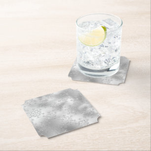 Silver Glitter Glitzy Snöflingor Underlägg Papper