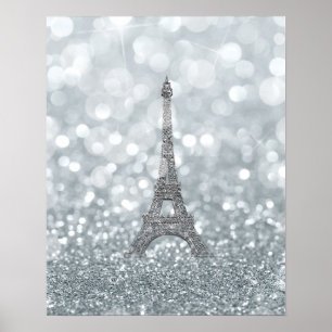 Silver Glitter Gnista Bling Eiffeltornet Glam Poster