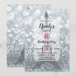 Silver Glitter Gnista Bling Eiffeltornet Party Inbjudningar