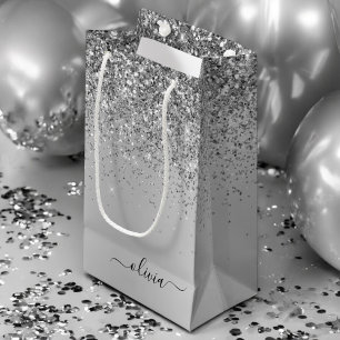 Silver Glitter Gnista Metall Monogram Namn